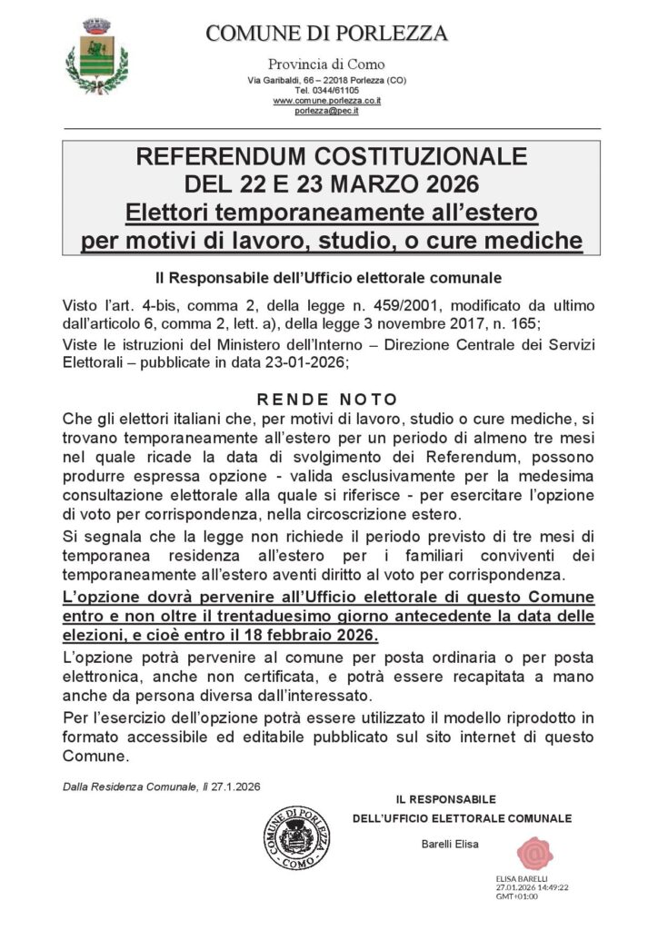 Referendum abrogativi dell’8-9 giugno 2025 Elettori temporaneamente all’estero – opzione di voto – entro 7 maggio